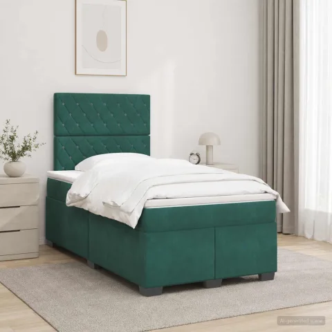 vidaXL Pat boxspring cu saltea Verde închis 120 x 190 cm Catifea