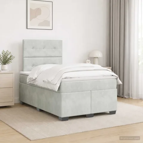 vidaXL Pat boxspring cu saltea Gri deschis 120 x 190 cm Catifea