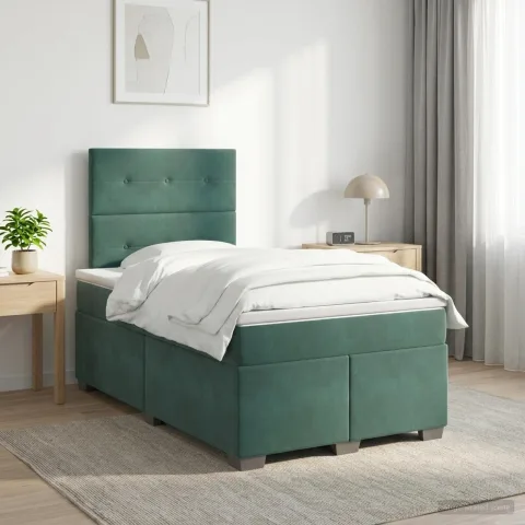 vidaXL Pat boxspring cu saltea Verde închis 120 x 200 cm Catifea