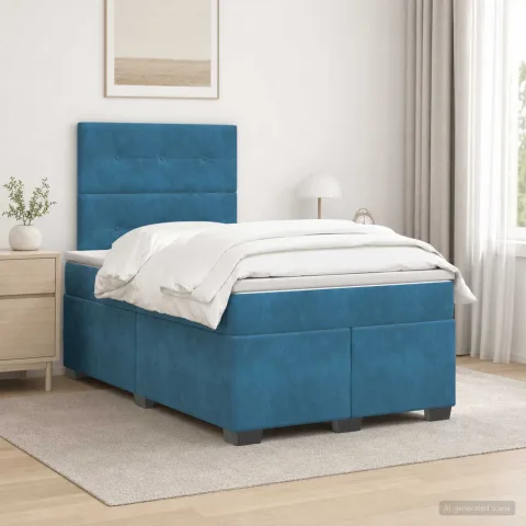 vidaXL Pat boxspring cu saltea albastru 120 x 190 cm Catifea