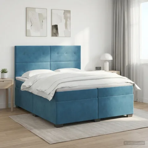vidaXL Pat boxspring cu saltea albastru 200 x 200 cm Catifea