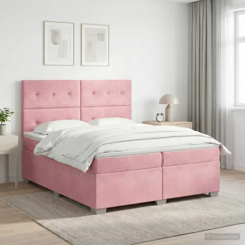 vidaXL Pat boxspring cu saltea cu headboard Roz 200 x 200 cm Catifea