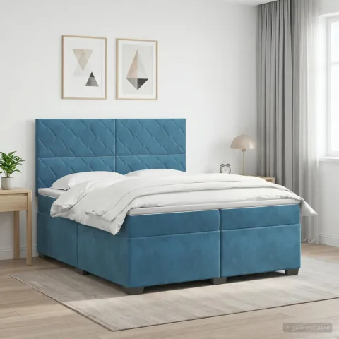vidaXL Pat boxspring cu saltea albastru 200 x 200 cm Catifea