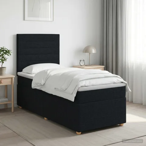 vidaXL Pat boxspring cu saltea cu headboard Negru 90 x 200 cm Țesătură