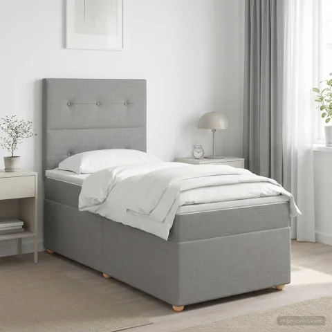 vidaXL Pat boxspring cu saltea cu headboard Gri deschis Unic Țesătură