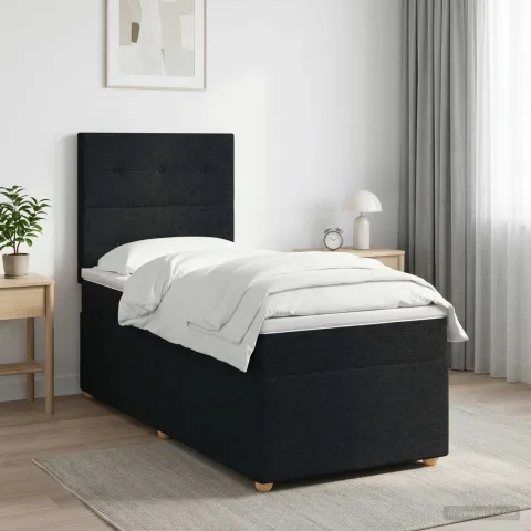vidaXL Pat boxspring cu saltea cu headboard Negru 90 x 200 cm Țesătură