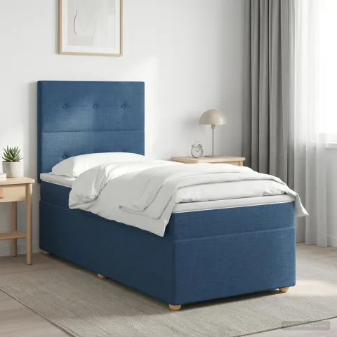 vidaXL Pat boxspring cu saltea albastru 100 x 200 cm Țesătură