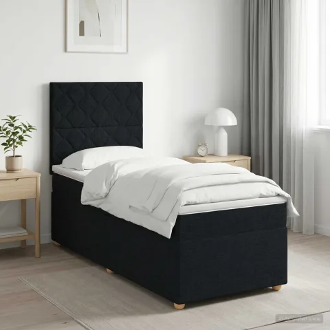 vidaXL Pat boxspring cu saltea Negru 100 x 200 cm Țesătură