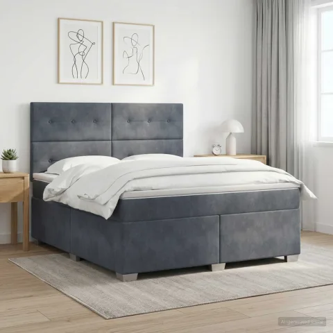 vidaXL Pat boxspring cu saltea Gri închis 140 x 200 cm Catifea