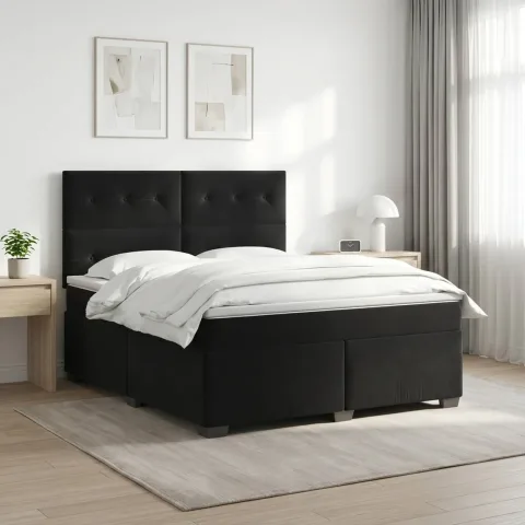 vidaXL Pat boxspring cu saltea cu headboard Negru 140 x 200 cm Catifea