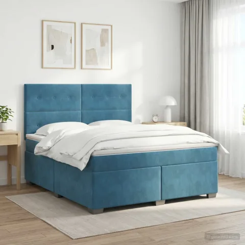 vidaXL Pat boxspring cu saltea albastru 140 x 190 cm Catifea