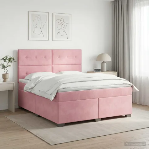 vidaXL Pat boxspring cu saltea cu headboard Roz 140 x 200 cm Catifea
