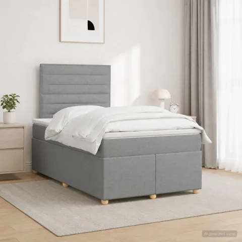 vidaXL Pat boxspring cu saltea Gri deschis 120 x 190 cm Țesătură