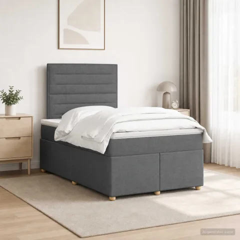 vidaXL Pat boxspring cu saltea Gri închis 120 x 190 cm Țesătură