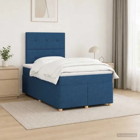 vidaXL Pat boxspring cu saltea albastru 120 x 190 cm Țesătură