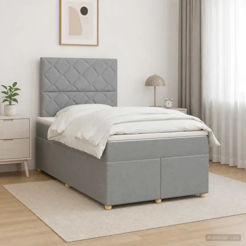 vidaXL Pat boxspring cu saltea Gri deschis 120 x 190 cm Țesătură