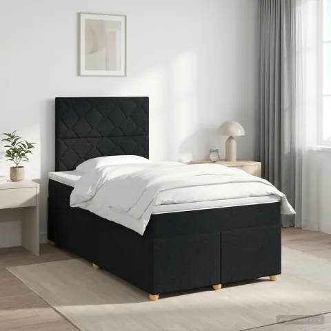 vidaXL Pat boxspring cu saltea Negru 120 x 190 cm Țesătură
