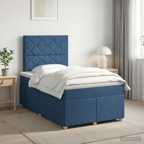 vidaXL Pat boxspring cu saltea albastru 120 x 190 cm Țesătură