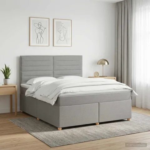 vidaXL Pat boxspring cu saltea Gri deschis 160 x 200 cm Țesătură