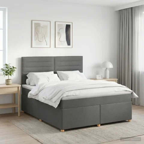 vidaXL Pat boxspring cu saltea Gri închis 160 x 200 cm Țesătură
