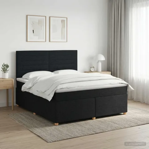 vidaXL Pat boxspring cu saltea Negru 180 x 200 cm Țesătură