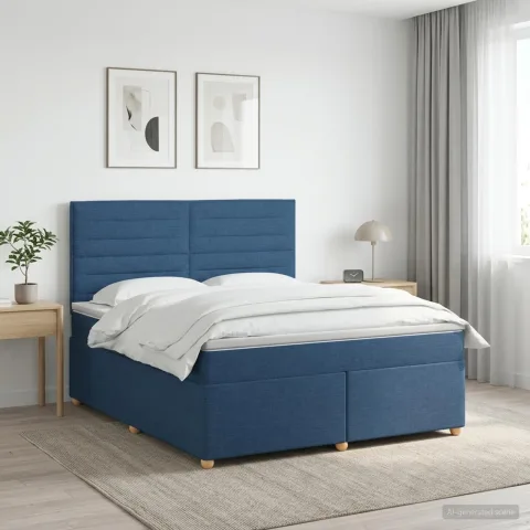 vidaXL Pat boxspring cu saltea albastru 180 x 200 cm Țesătură