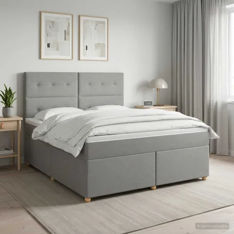 vidaXL Pat boxspring cu saltea Gri deschis 180 x 200 cm Țesătură