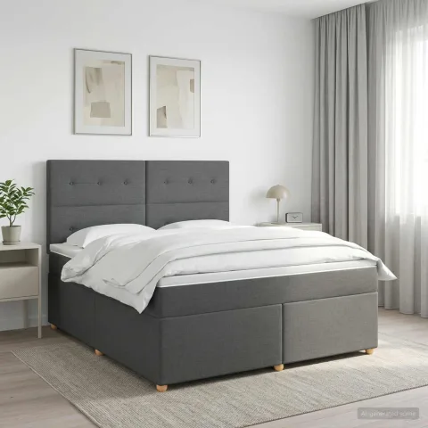 vidaXL Pat boxspring cu saltea Gri închis 160 x 200 cm Țesătură
