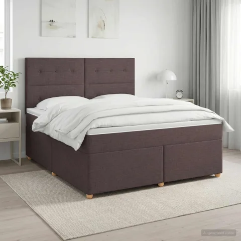 vidaXL Pat boxspring cu saltea Maro închis 140 x 200 cm Țesătură