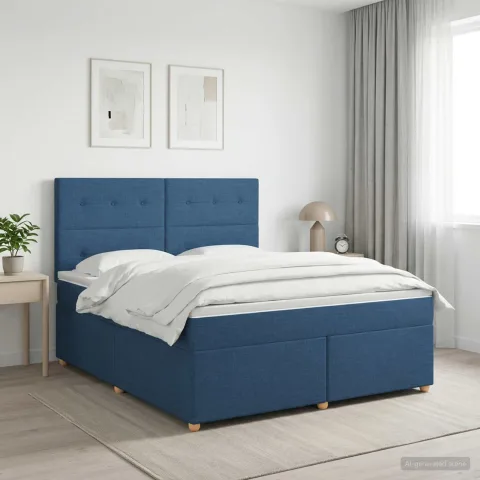 vidaXL Pat boxspring cu saltea albastru 160 x 200 cm Țesătură