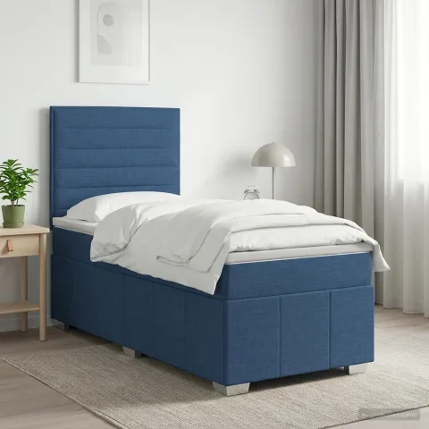 vidaXL Pat boxspring cu saltea albastru 90 x 200 cm Țesătură