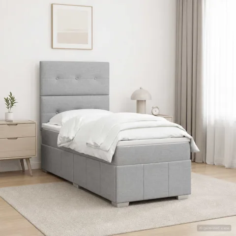 vidaXL Pat boxspring cu saltea cu headboard Gri deschis Unic Țesătură