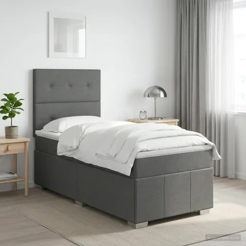 vidaXL Pat boxspring cu saltea Gri închis 80 x 200 cm Țesătură