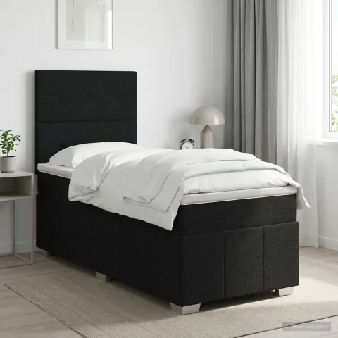 vidaXL Pat boxspring cu saltea cu headboard Negru 90 x 200 cm Țesătură