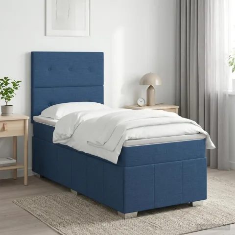 vidaXL Pat boxspring cu saltea albastru 100 x 200 cm Țesătură