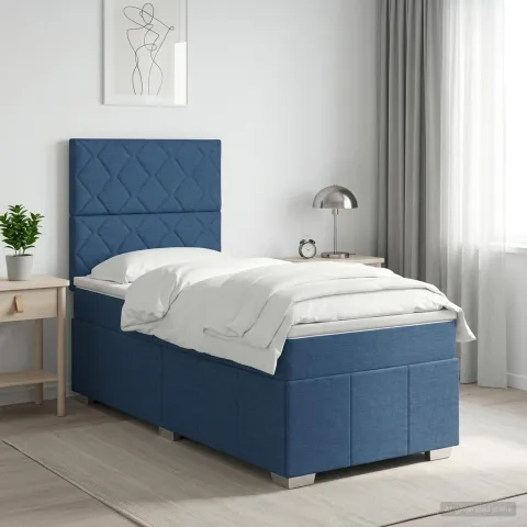 vidaXL Pat boxspring cu saltea albastru 100 x 200 cm Țesătură