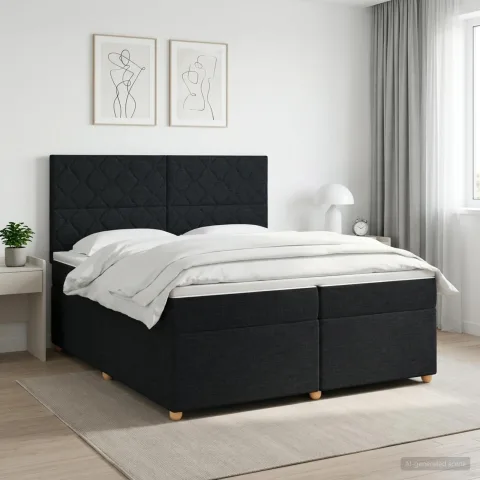 vidaXL Pat boxspring cu saltea Negru 200 x 200 cm Țesătură