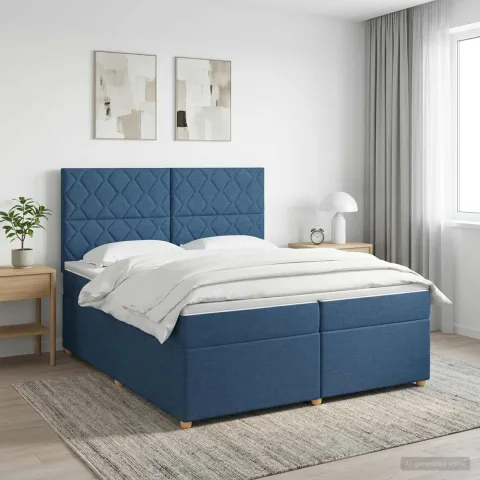 vidaXL Pat boxspring cu saltea albastru 200 x 200 cm Țesătură