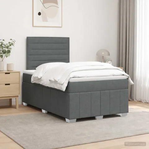 vidaXL Pat boxspring cu saltea Gri închis 120 x 200 cm Țesătură