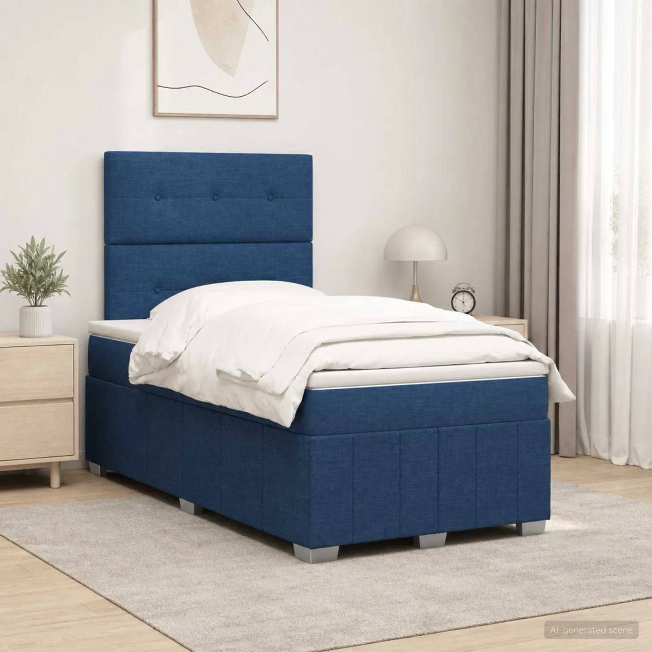 vidaXL Pat boxspring cu saltea albastru 120 x 190 cm Țesătură