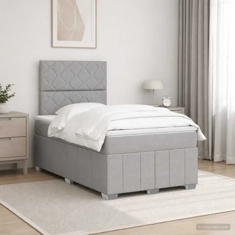 vidaXL Pat boxspring cu saltea Gri deschis 120 x 200 cm Țesătură