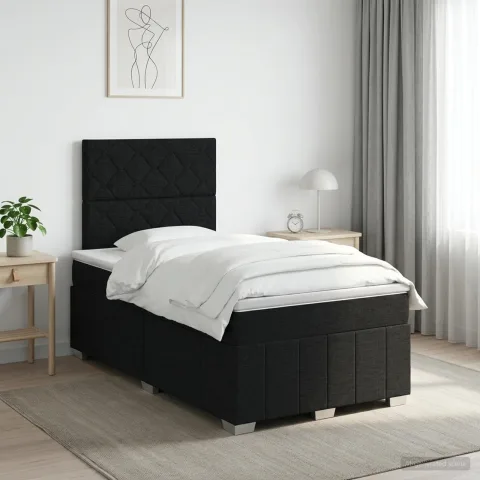 vidaXL Pat boxspring cu saltea Negru 120 x 200 cm Țesătură