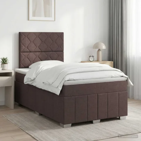 vidaXL Pat boxspring cu saltea Maro închis 120 x 190 cm Țesătură