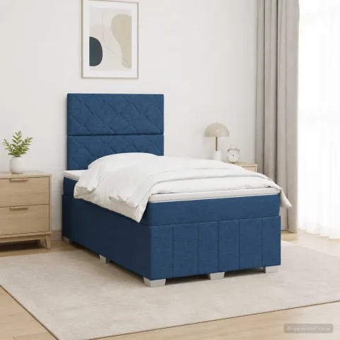 vidaXL Pat boxspring cu saltea albastru 120 x 190 cm Țesătură