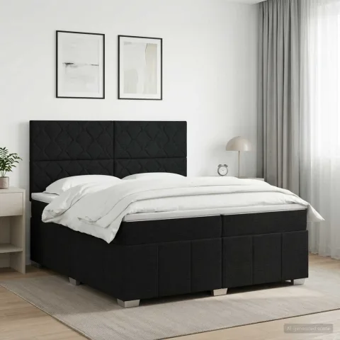 vidaXL Pat boxspring cu saltea Negru 200 x 200 cm Țesătură