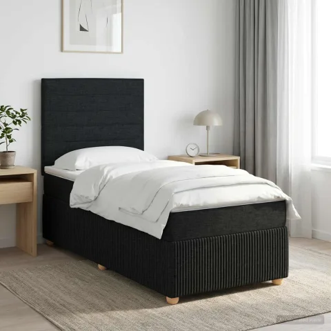 vidaXL Pat boxspring cu saltea cu headboard Negru 90 x 190 cm Țesătură
