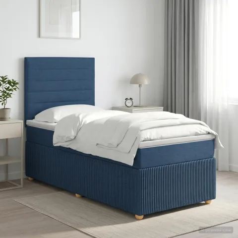 vidaXL Pat boxspring cu saltea albastru 90 x 200 cm Țesătură
