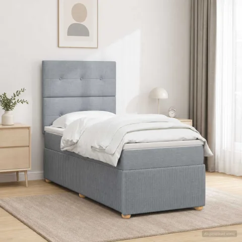 vidaXL Pat boxspring cu saltea cu headboard Gri deschis Unic Țesătură