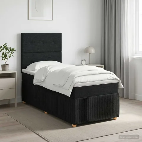vidaXL Pat boxspring cu saltea cu headboard Negru 90 x 190 cm Țesătură