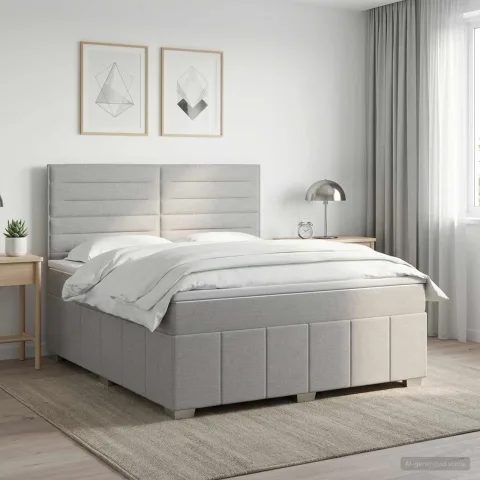 vidaXL Pat boxspring cu saltea Gri deschis 140 x 190 cm Țesătură
